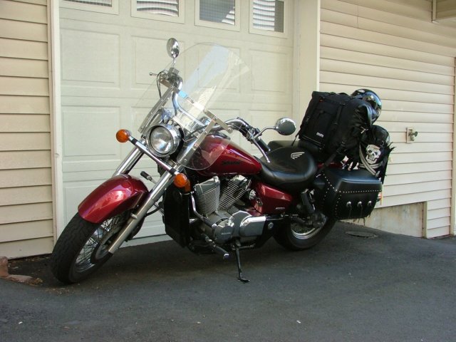 2005 Honda Shadow Aero 750 packed for camping